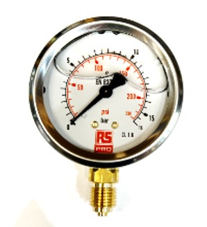 RS PRO G 1/4 Analogue Pressure Gauge 16bar Bottom Entry 63mm Outside Diameter