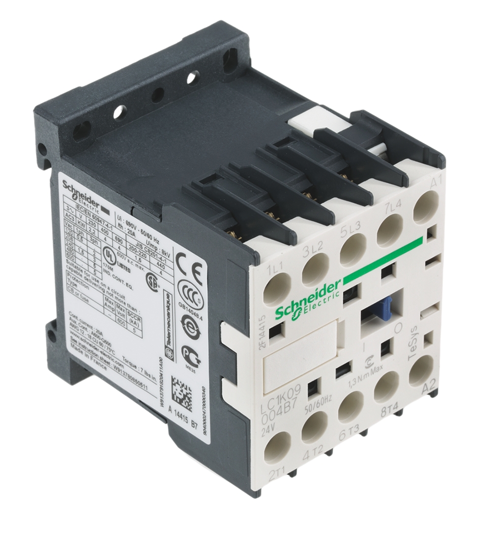 Schneider Electric LC1K Series Contactor, 24 V ac Coil, 4-Pole, 9 A, 4NO, 690 V ac