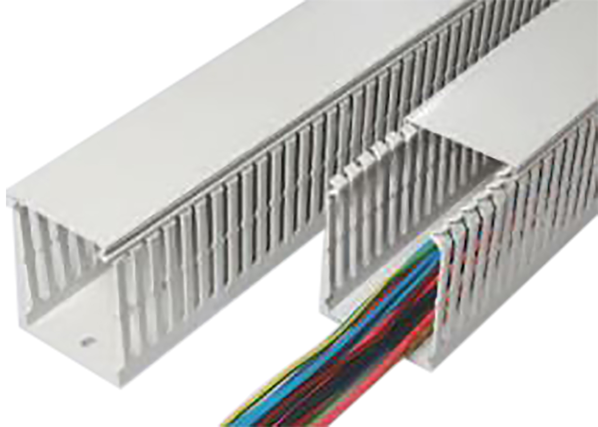 SES Sterling GN-HF-A6/4 Grey Slotted Panel Trunking - Open Slot, W40 mm x D40mm, L2m, Halogen Free PC/ABS