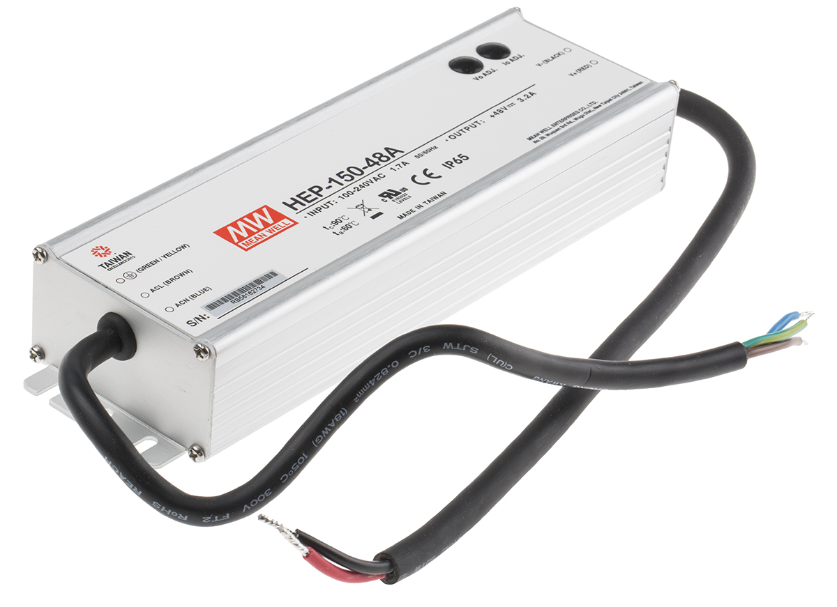 MEAN WELL Switching Power Supply, HEP-150-48A, 48V dc, 3.2A, 153.6W, 1 Output, 127 → 431 V dc, 90 → 305 V