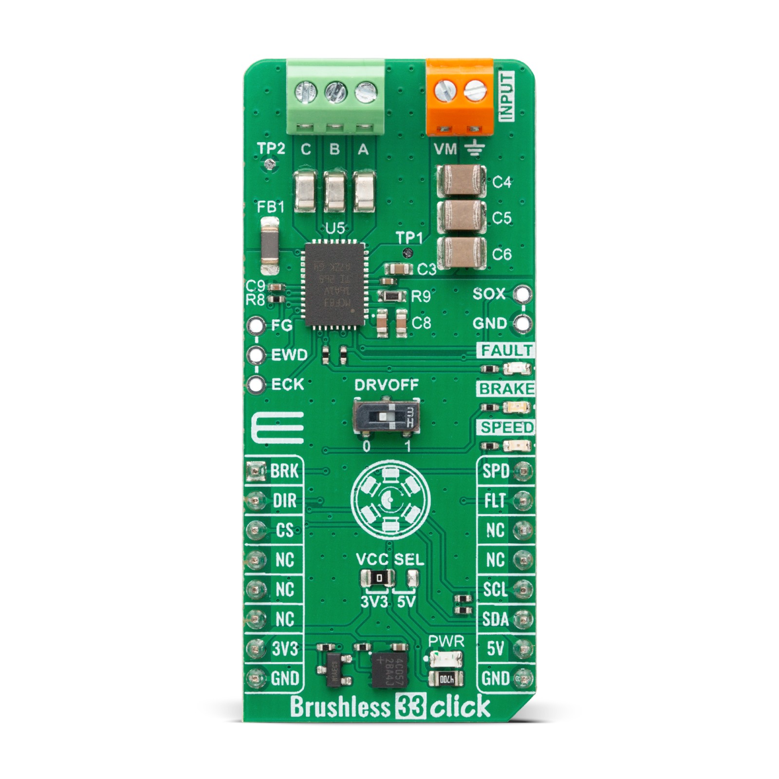 MikroElektronika Brushless 33 Click Motor Controller for Evaluation Board for Precise BLDC Motor Control