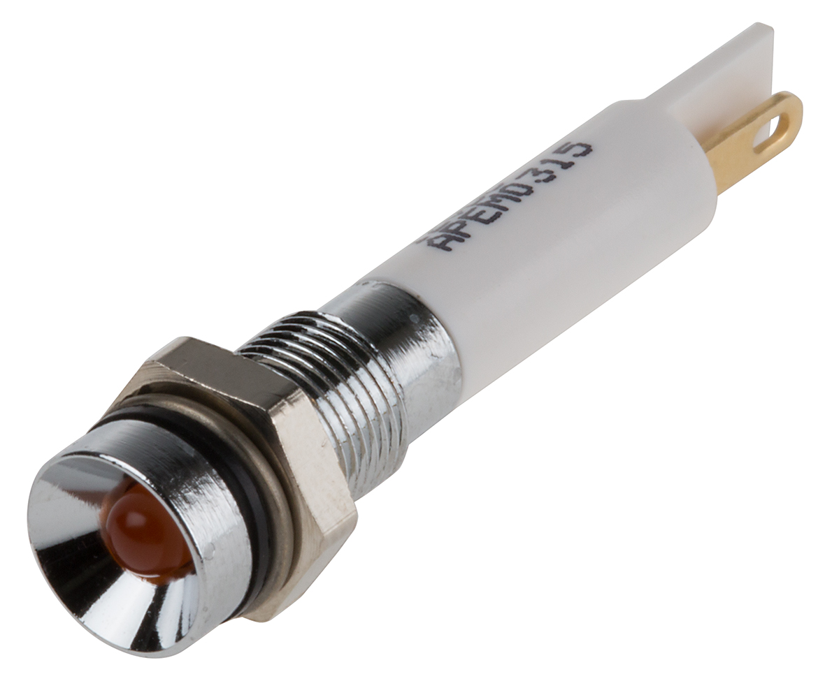 RS PRO Orange Panel Mount Indicator, 10.8 → 13.2V dc, 6mm Mounting Hole Size, IP67