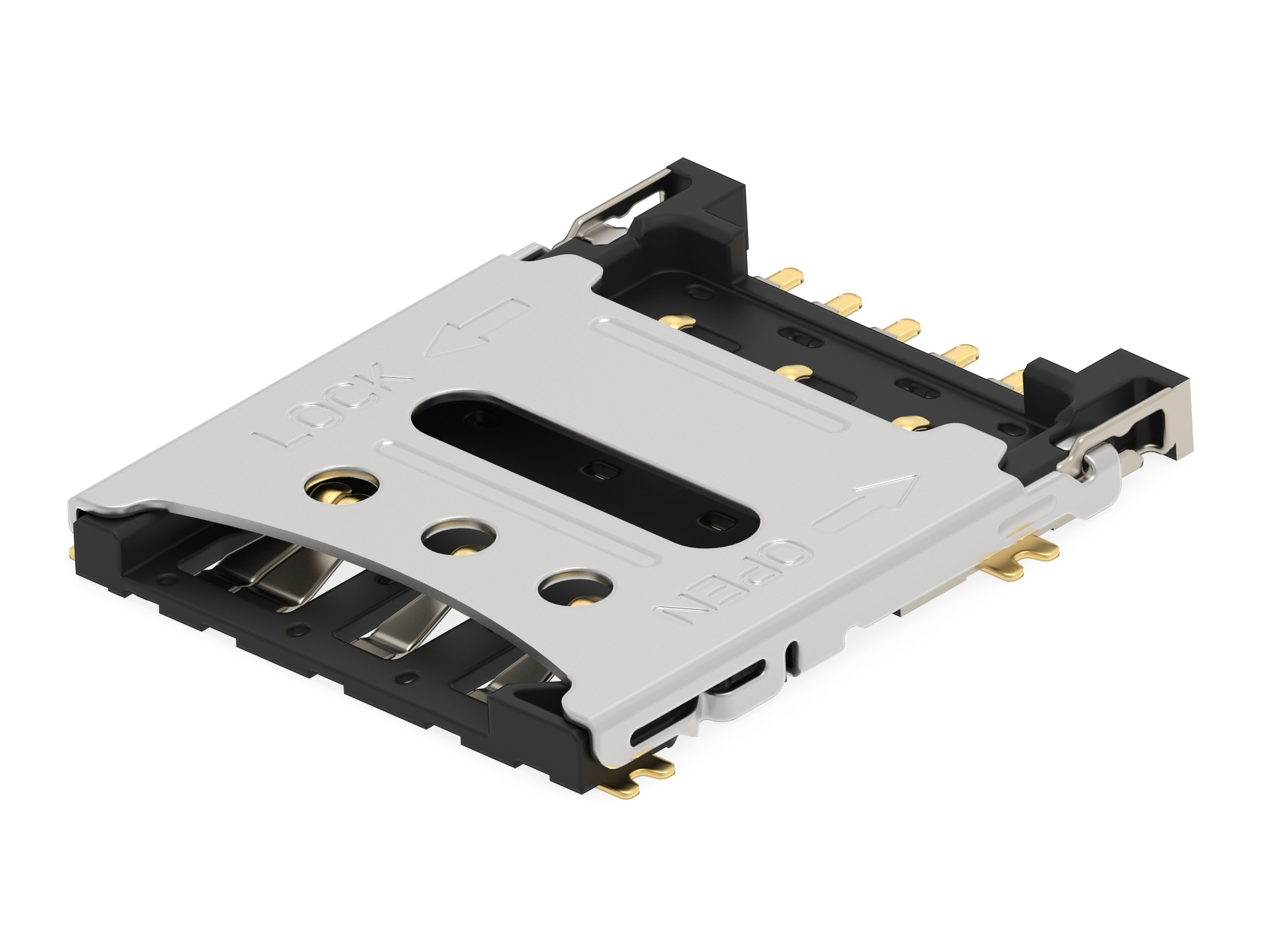 TE Connectivity, 2452796 7 Way Hinged Nano Sim Memory Card Connector With Surface Mount Termination