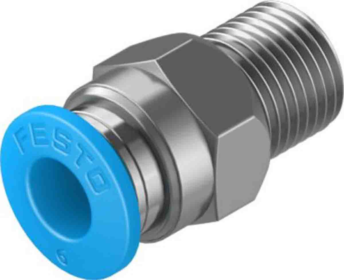 Festo Straight Threaded Adaptor, R 1/8 Male to Push In 6 mm, Threaded-to-Tube Connection Style, 130675
