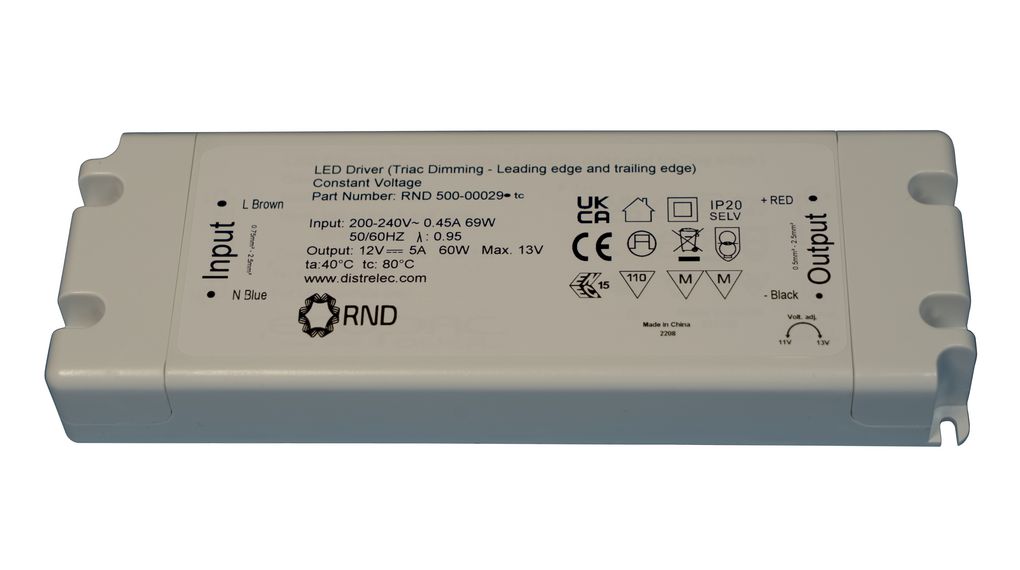 RND LED Driver, 24V Output, 60W Output, 2.5A Output, Constant Voltage Dimmable