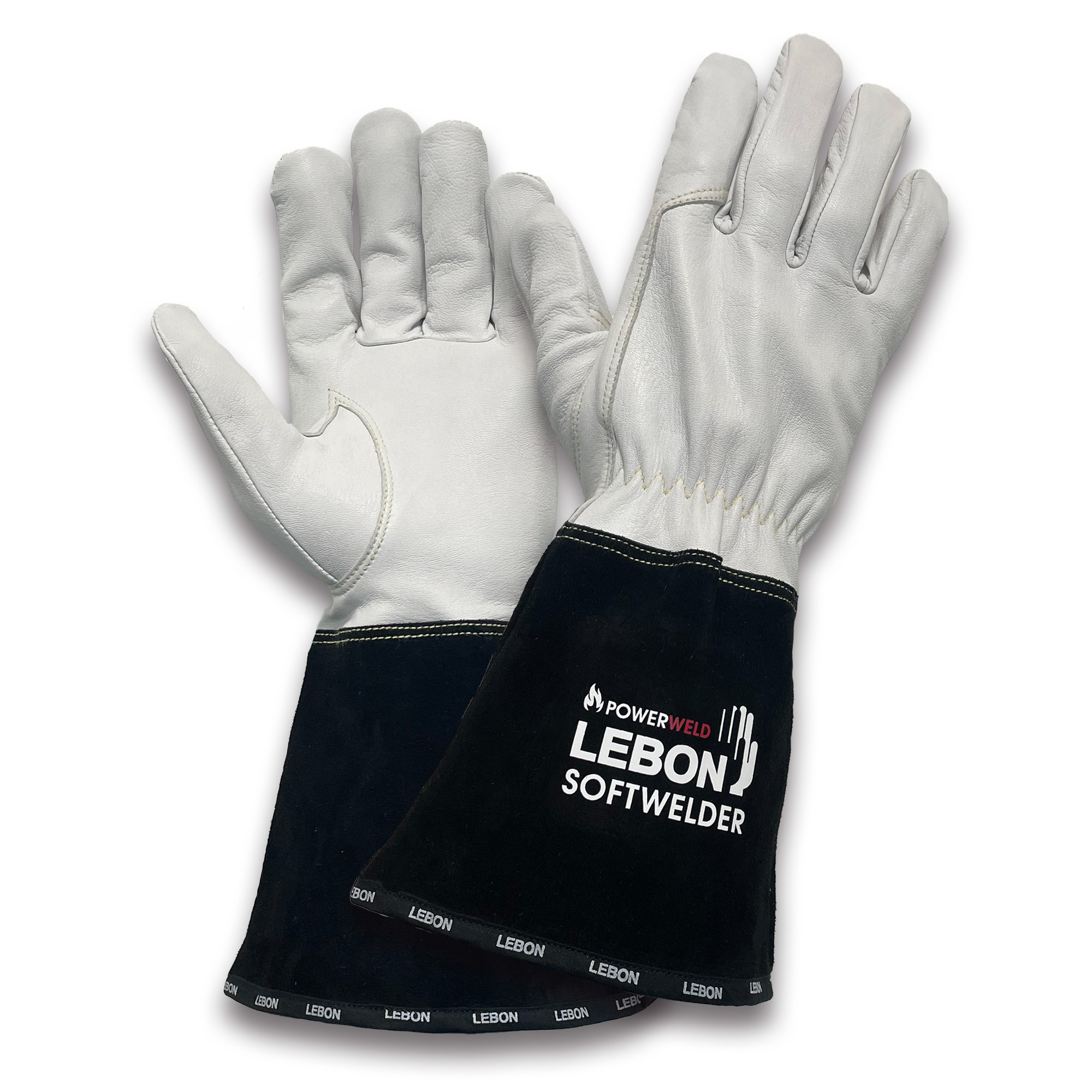 Lebon Protection White, Black Para Aramid, Leather Welding Gloves Good Dexterity, General Purpose, Cut Resistant,