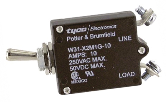TE Connectivity Thermal Circuit Breaker - W31  Single Pole 50 V dc, 240V ac Voltage Rating, 10A Current Rating