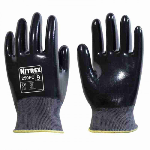 Unigloves 250FC Black, Grey Polyester Work Gloves, Size 9, Nitrile Coating