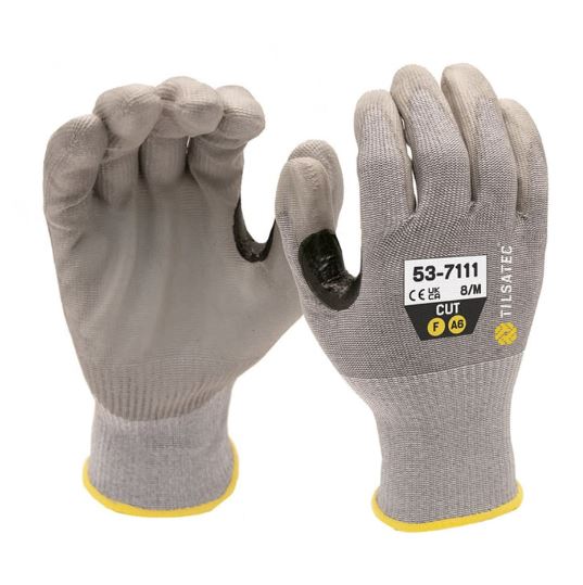 Tilsatec Grey HPPE, Polyamide, Polyethylene Terephthalate, Spandex, Steel Glove, Size 8, Polyurethane Coating