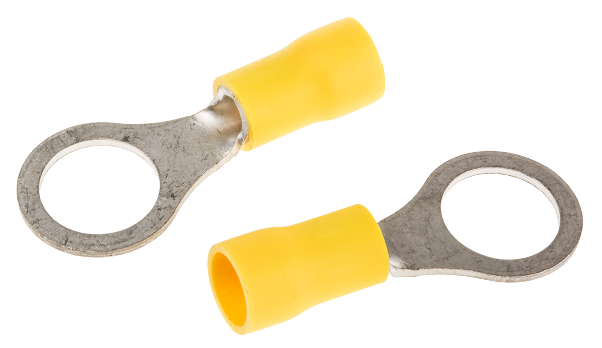 TE Connectivity, PIDG Insulated Ring Terminal, M8 Stud Size, 2.6mm² to 6.6mm² Wire Size, Yellow