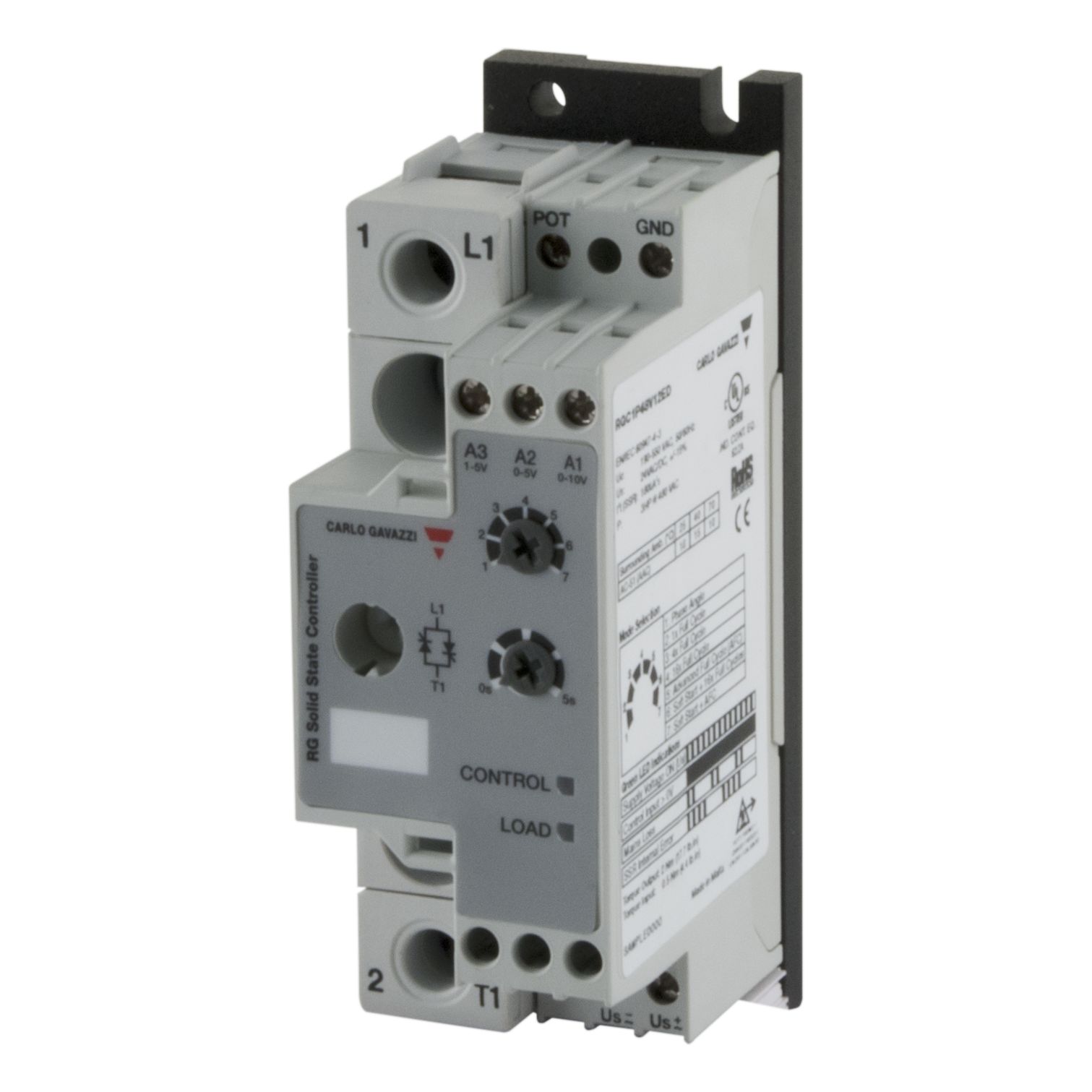 Carlo Gavazzi RGC1P Series Solid State Relay, 37 A Load, DIN Rail or Panel, 265 V ac Load, 10 Vdc Control