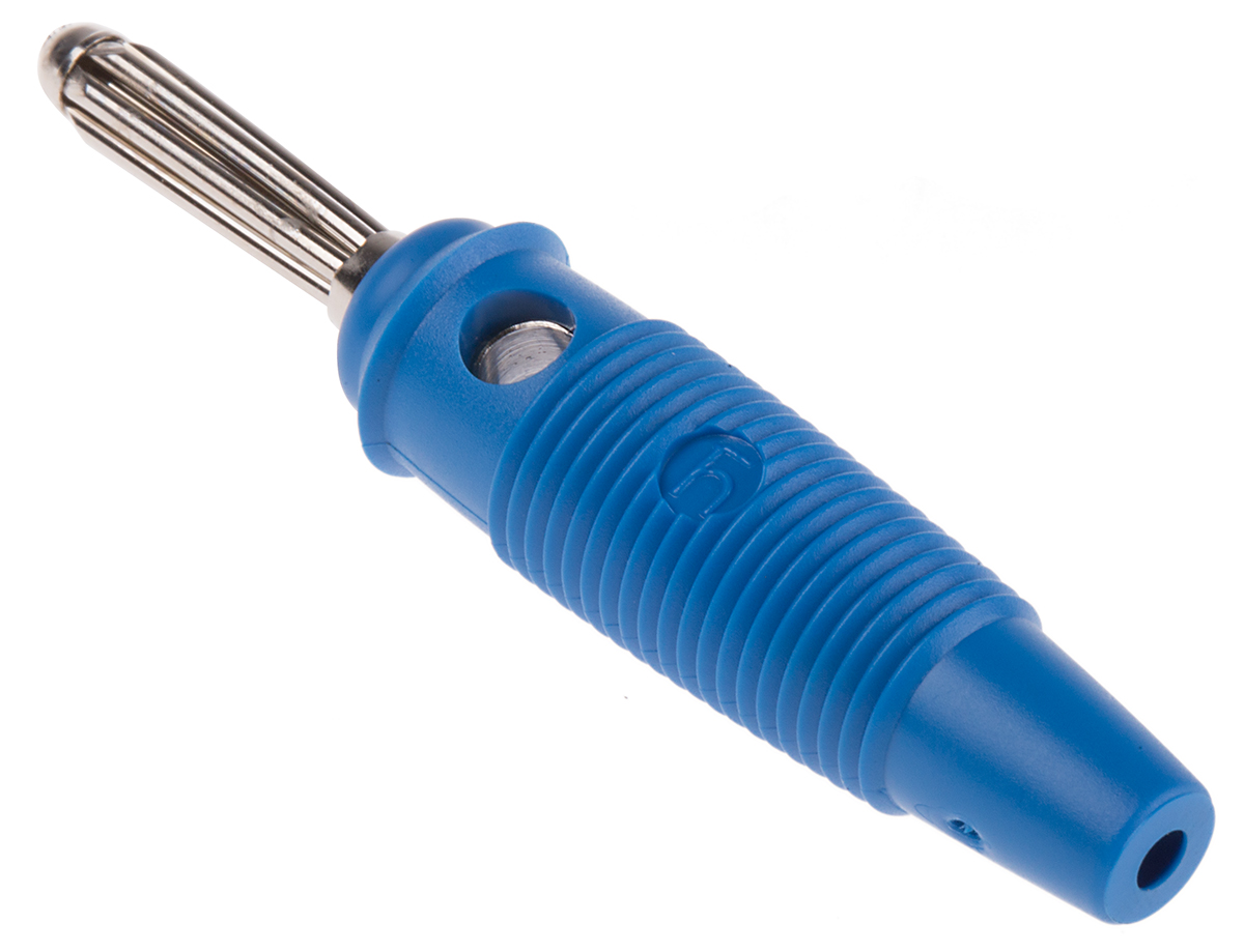 Hirschmann Test & Measurement Blue Male Banana Plug, 4 mm Connector, Solder Termination, 30A, 30 V ac, 60V dc, Nickel