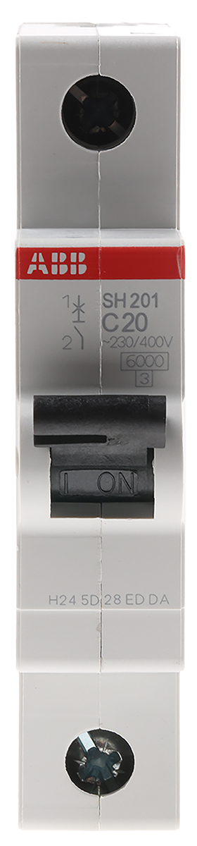 ABB Compact Home SH200 MCB, 1P, 20A Curve C, 440V AC, 60V DC, 6 kA Breaking Capacity