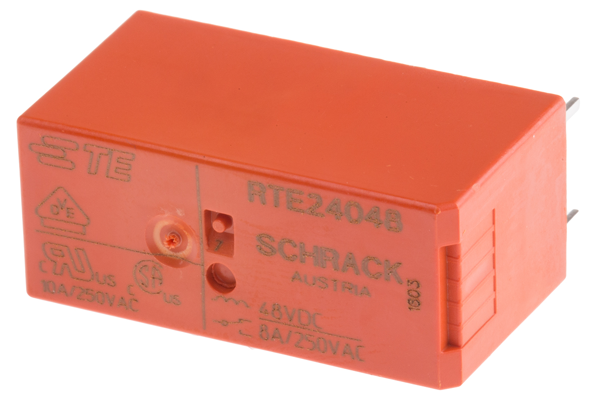 TE Connectivity PCB Mount Power Relay, 48V dc Coil, 8A Switching Current, DPDT