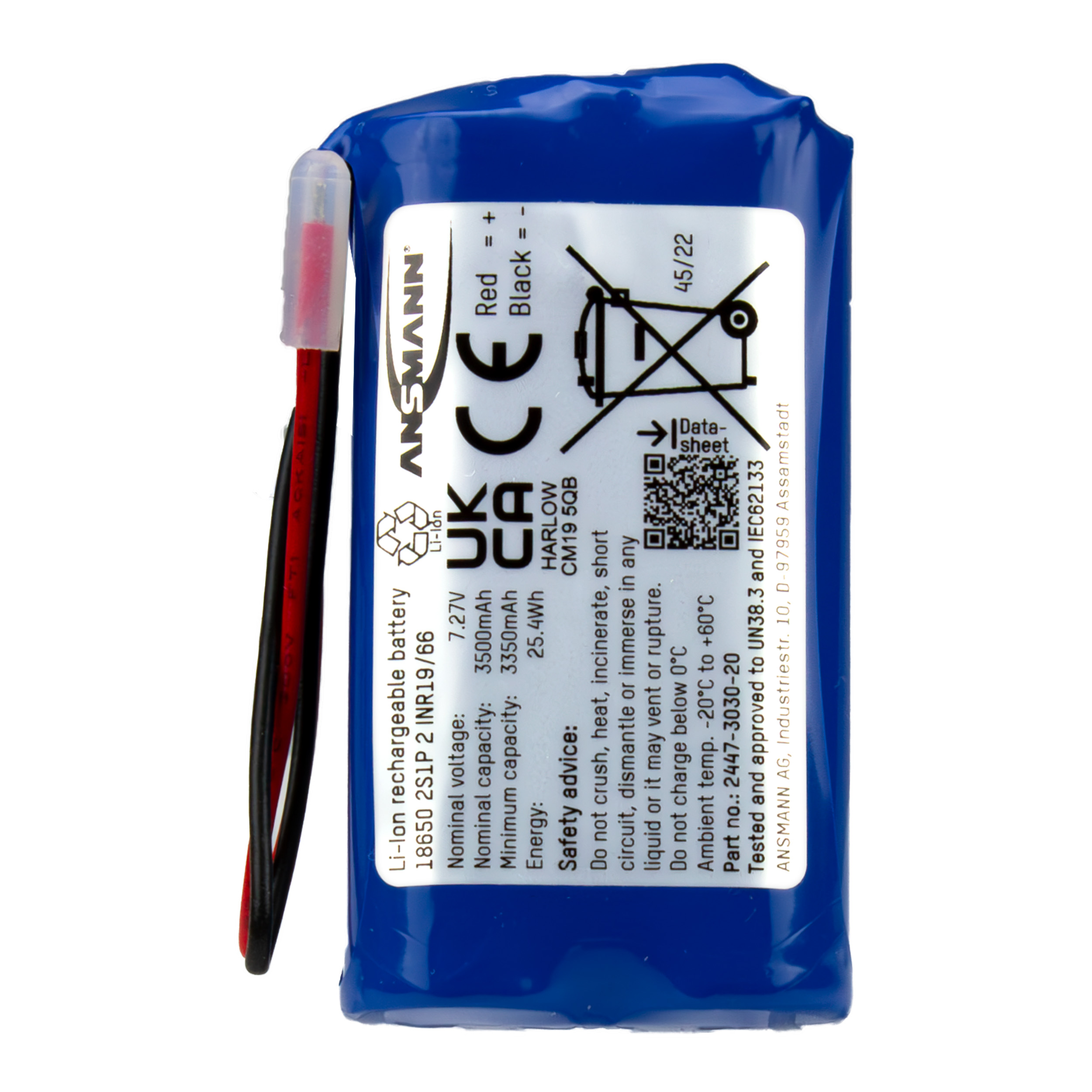 Ansmann 7.27V Lithium-Ion Rechargeable Battery Pack, 3.5Ah - Pack of 1