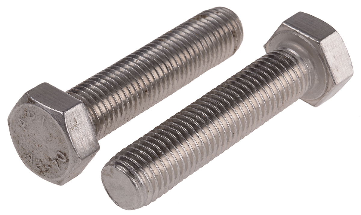 RS PRO Stainless Steel, Hex Bolt, M16 x 70mm