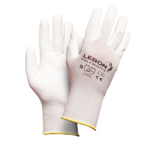 Lebon Protection Polywhite White Polyamide Work Gloves, Size 7, Polyurethane Coating