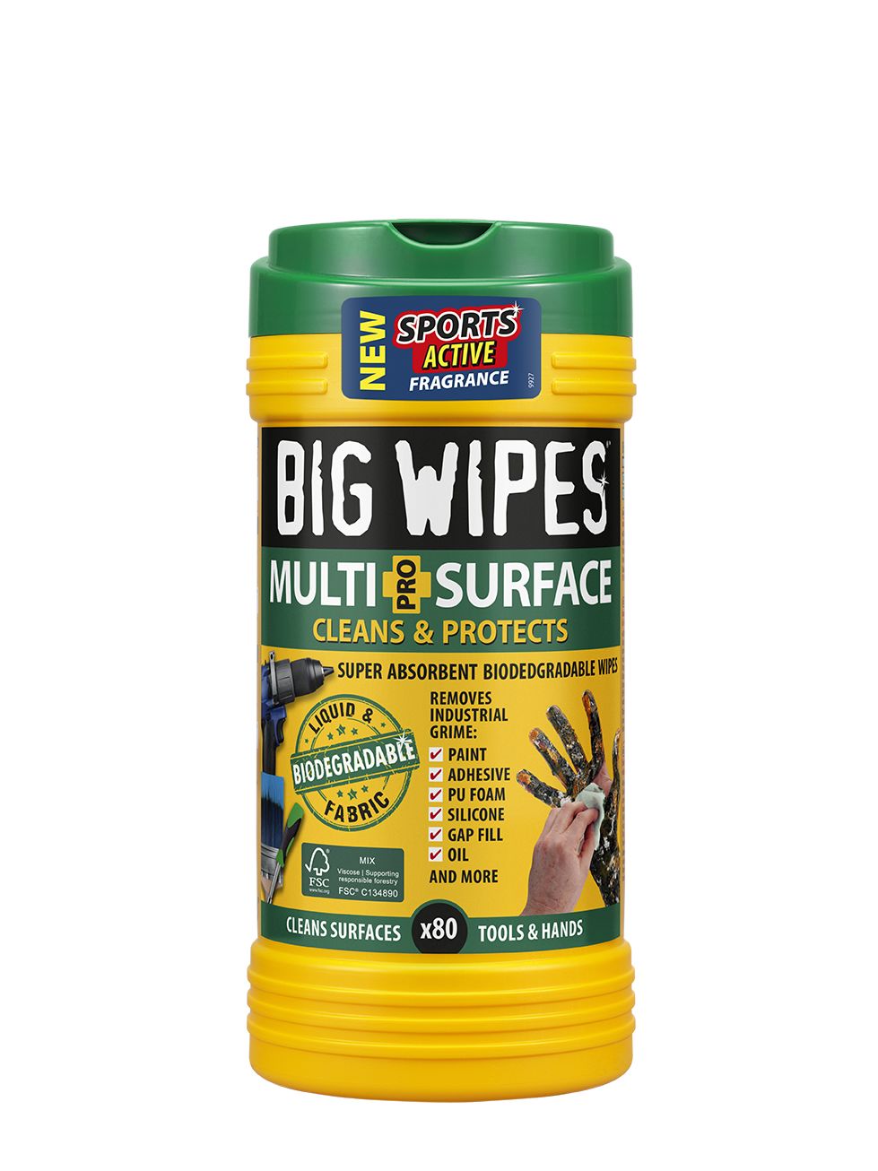 Big Wipes MULTI-SURFACE PRO+ Wet Biodegradable Wipes, Tub of 80, 200 x 300mm