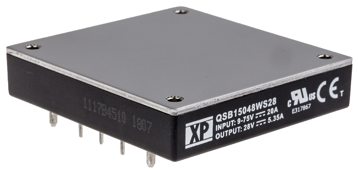 XP Power QSB15048W DC-DC Converter, 28V dc/ 5.35A Output, 9 → 75 V dc Input, 150W, PCB Mount, +100°C Max Temp
