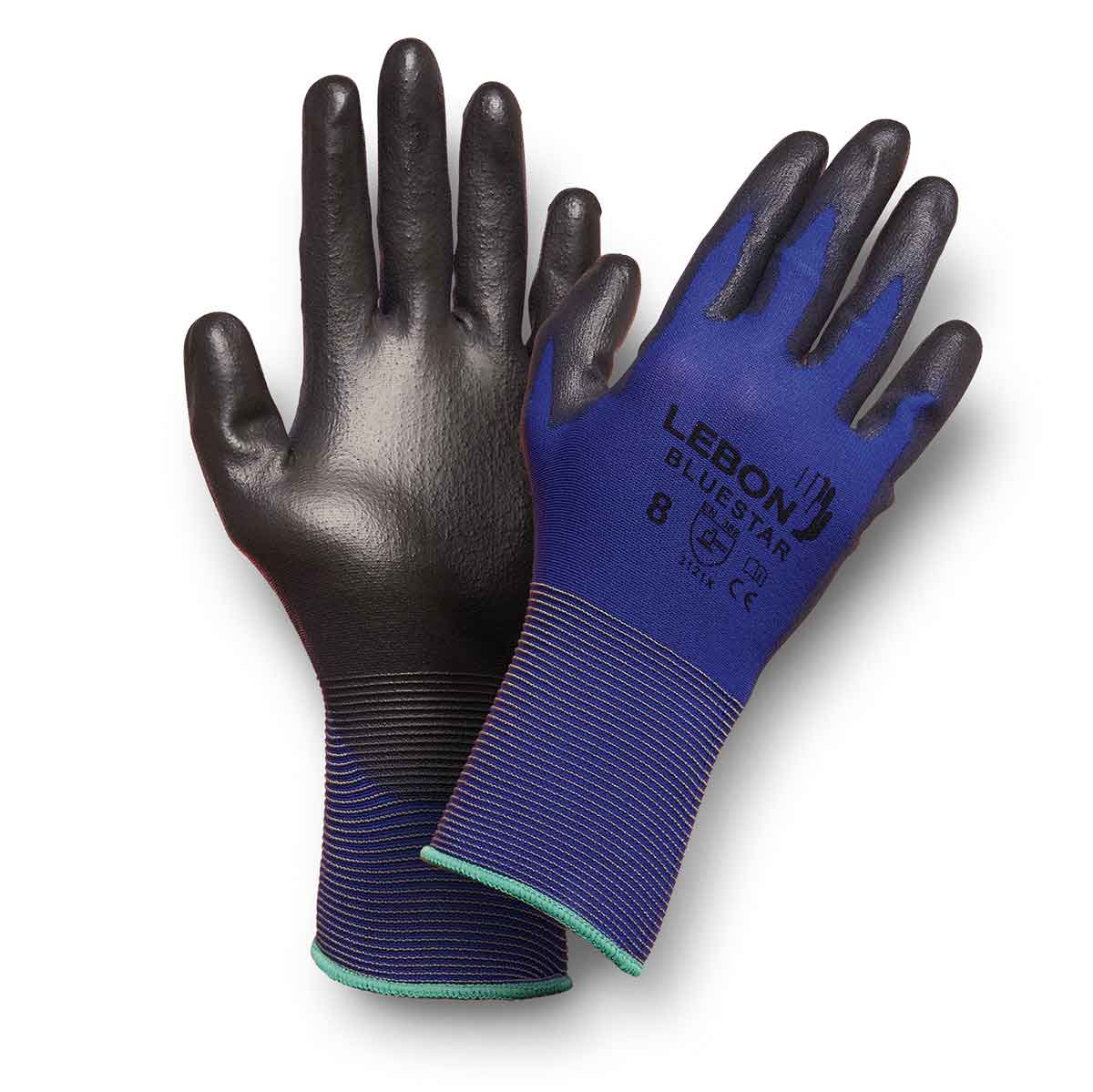 Lebon Protection BLUESTAR Black, Blue Polyamide Work Gloves, Size 9, Polyurethane Coating