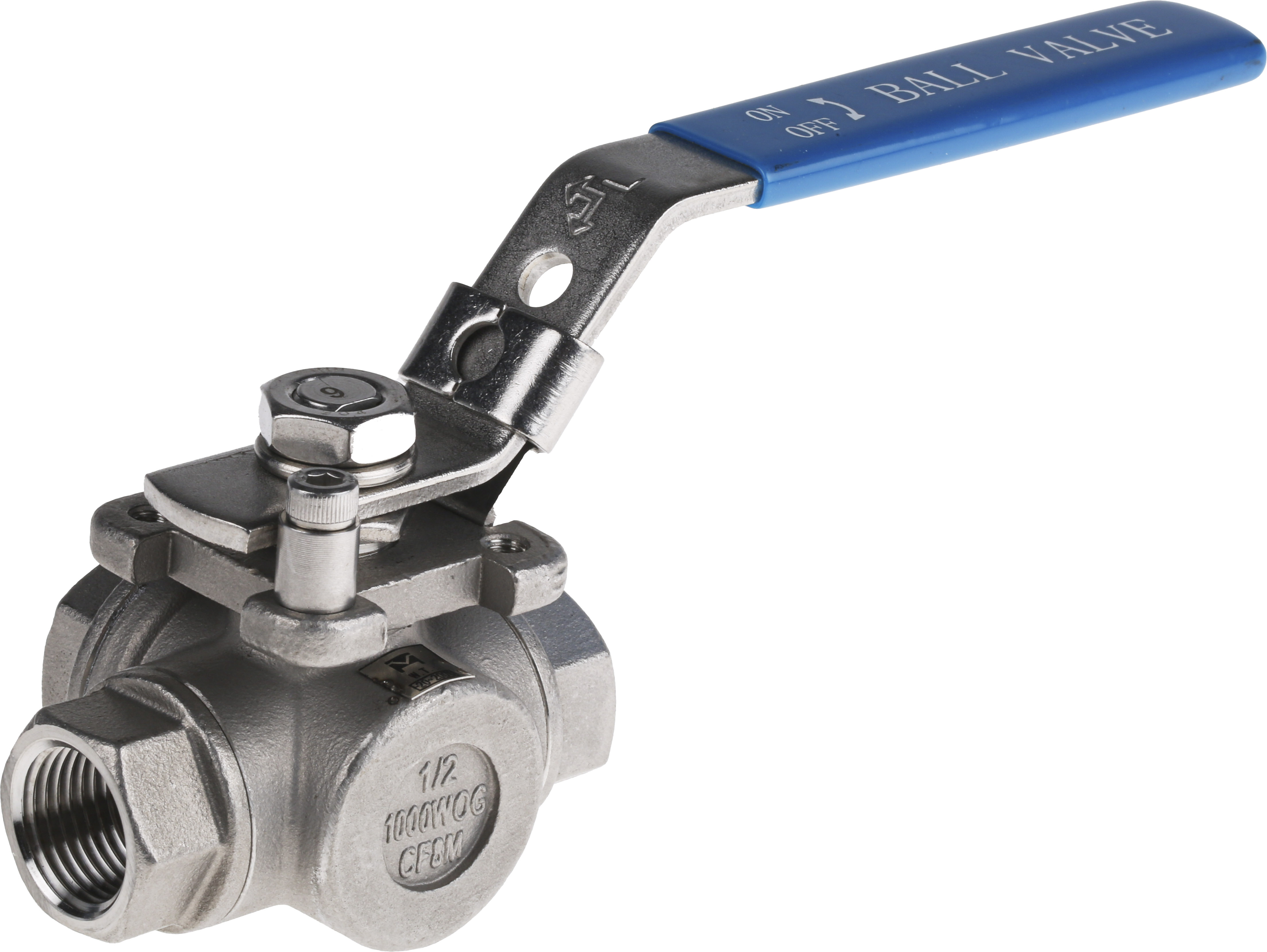 RS PRO Stainless Steel L Port, 3 Way, Ball Valve, Threaded, BSPP 1/2in, 68bar Operating Pressure