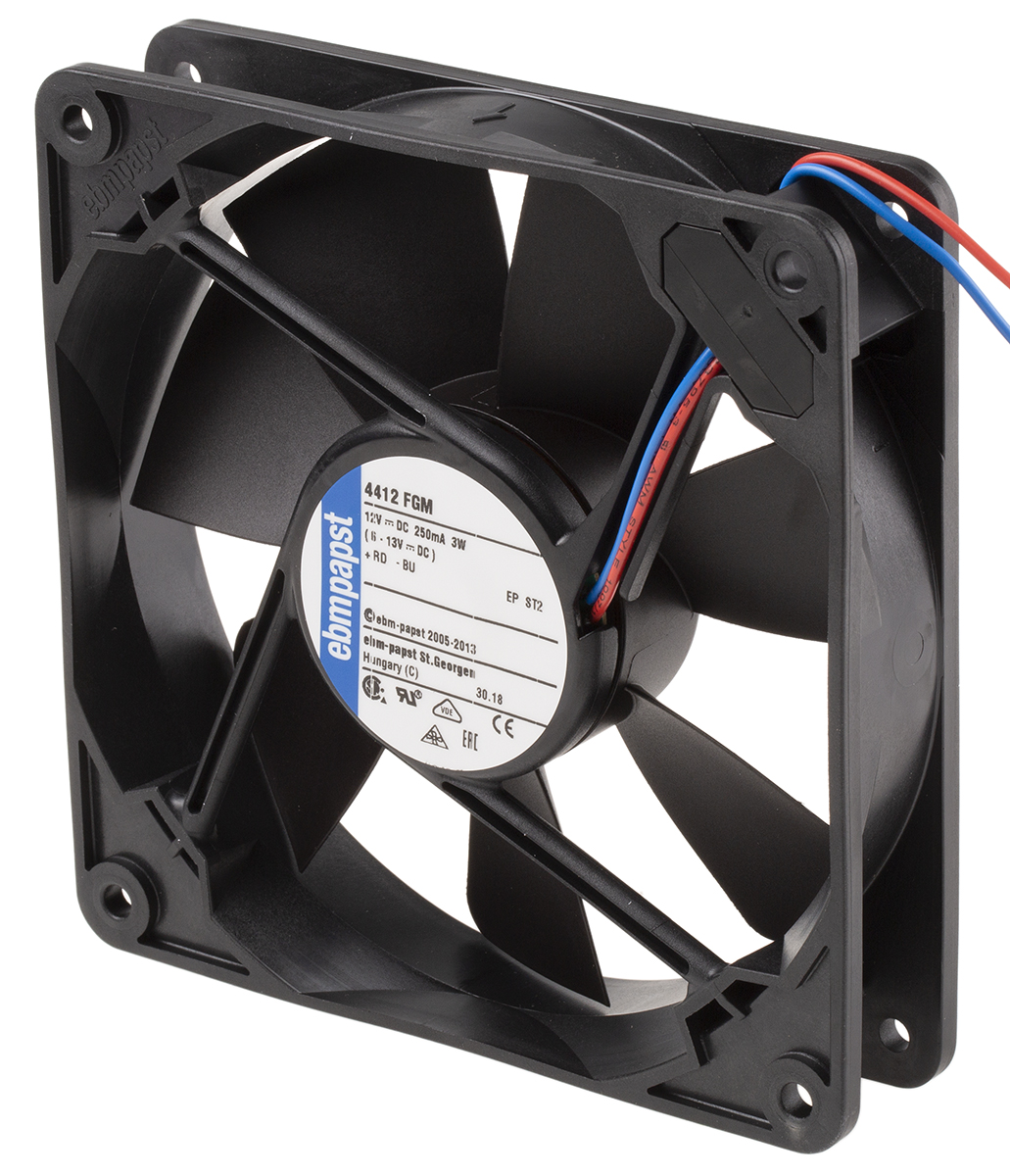 ebm-papst 4400 F Series Axial Fan, 12 V dc, DC Operation, 140m³/h, 3.2W, 119 x 119 x 25mm