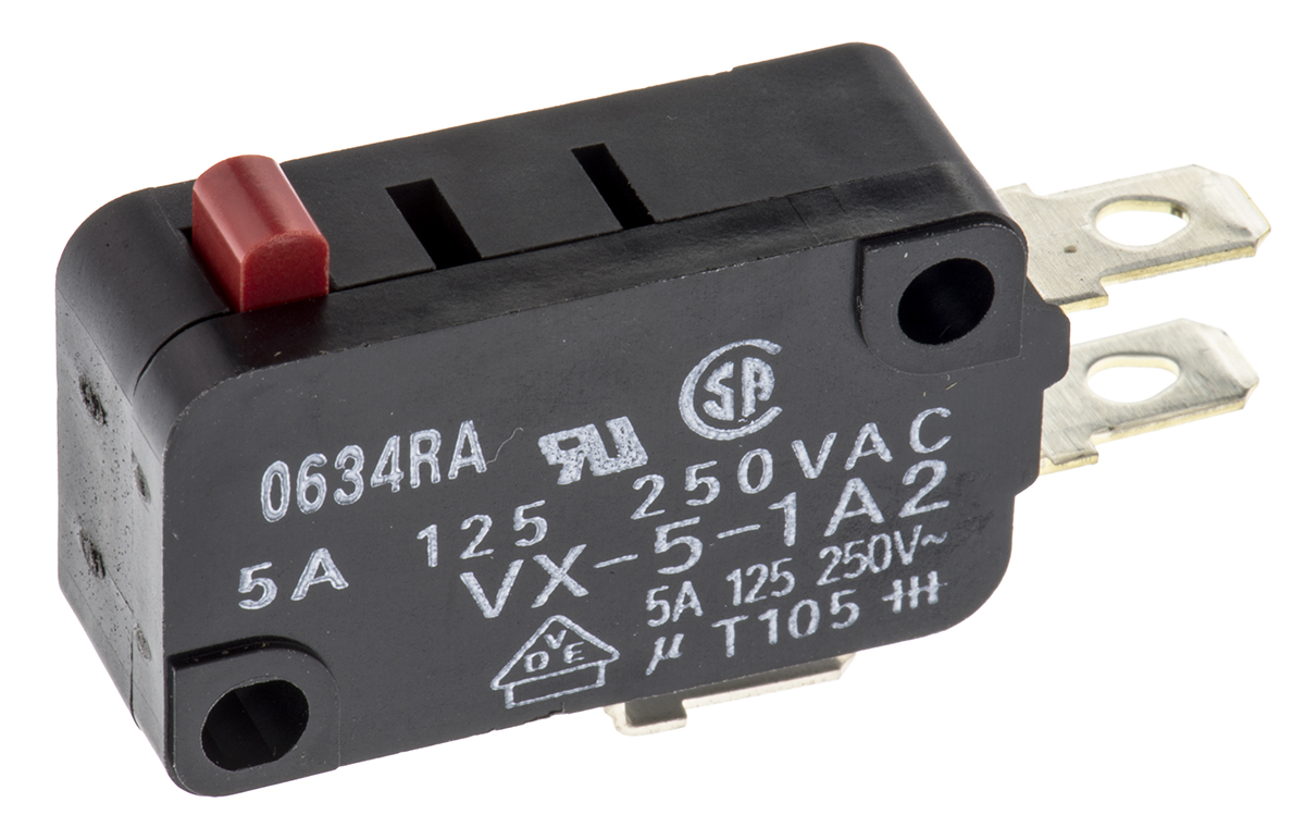 Omron Pin Plunger Micro Switch, Solder Terminal, 5 A @ 250 V ac, SPDT, IP40