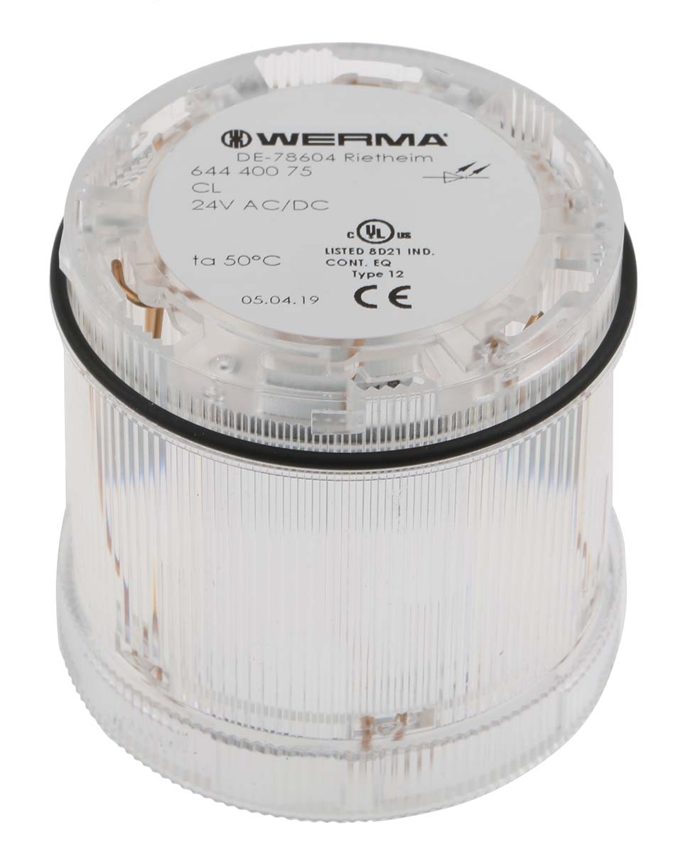 Werma 644 Series Clear Steady Effect Beacon Unit, 24 V dc, LED Bulb, AC, DC, IP65