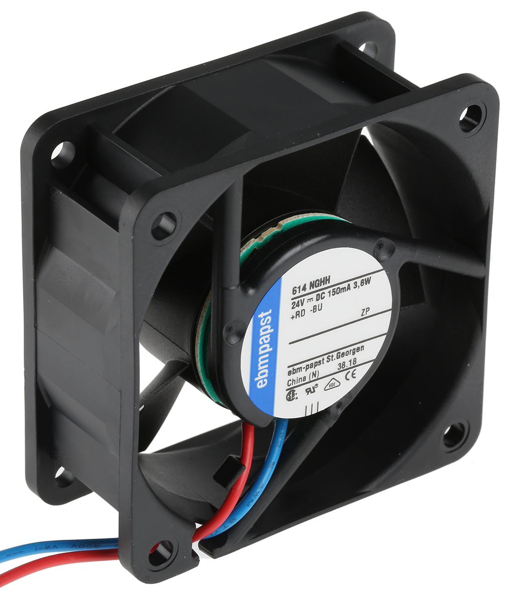ebm-papst 600 N Series Axial Fan, 24 V dc, DC Operation, 54m³/h, 3.6W, 150mA Max, 60 x 60 x 25mm