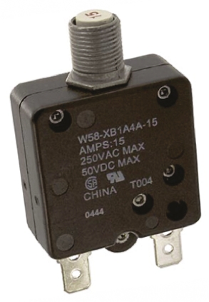 TE Connectivity Thermal Circuit Breaker - W58  Single Pole 50 V dc, 250V ac Voltage Rating, 15A Current Rating