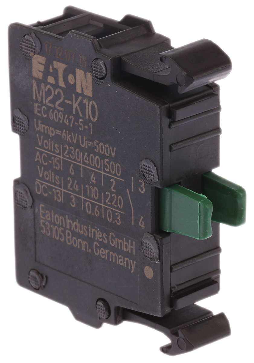 Eaton M22 Series Contact Block for Use with N(S)1(-4) Series, NZM1(-4) Series, PN1(-4) Series, 500V, 1 NO