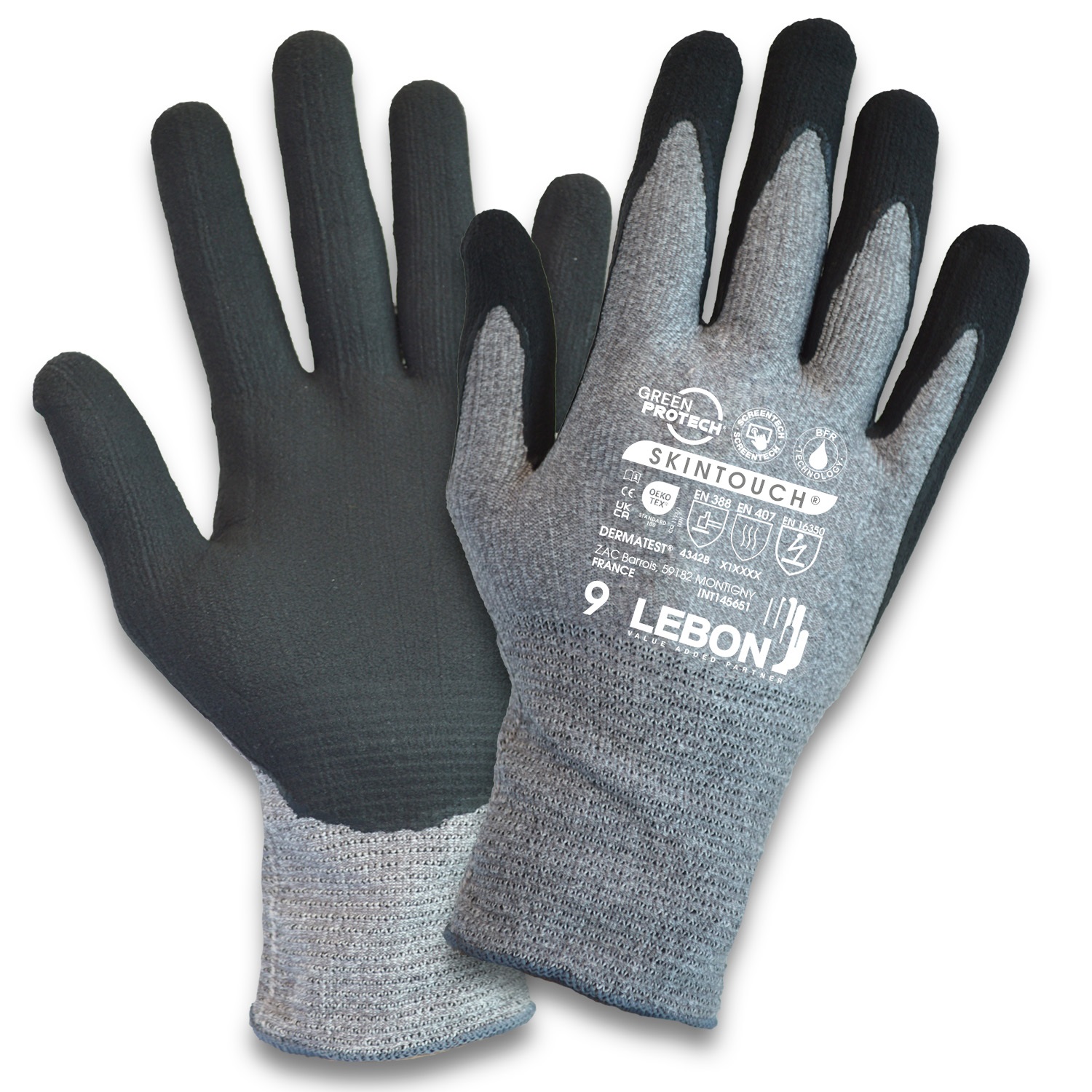 Lebon Protection SKINTOUCH Grey Elastane, High Performance Polyethylene, Polyamide Cut Resistant Gloves, Size 8, Aqua