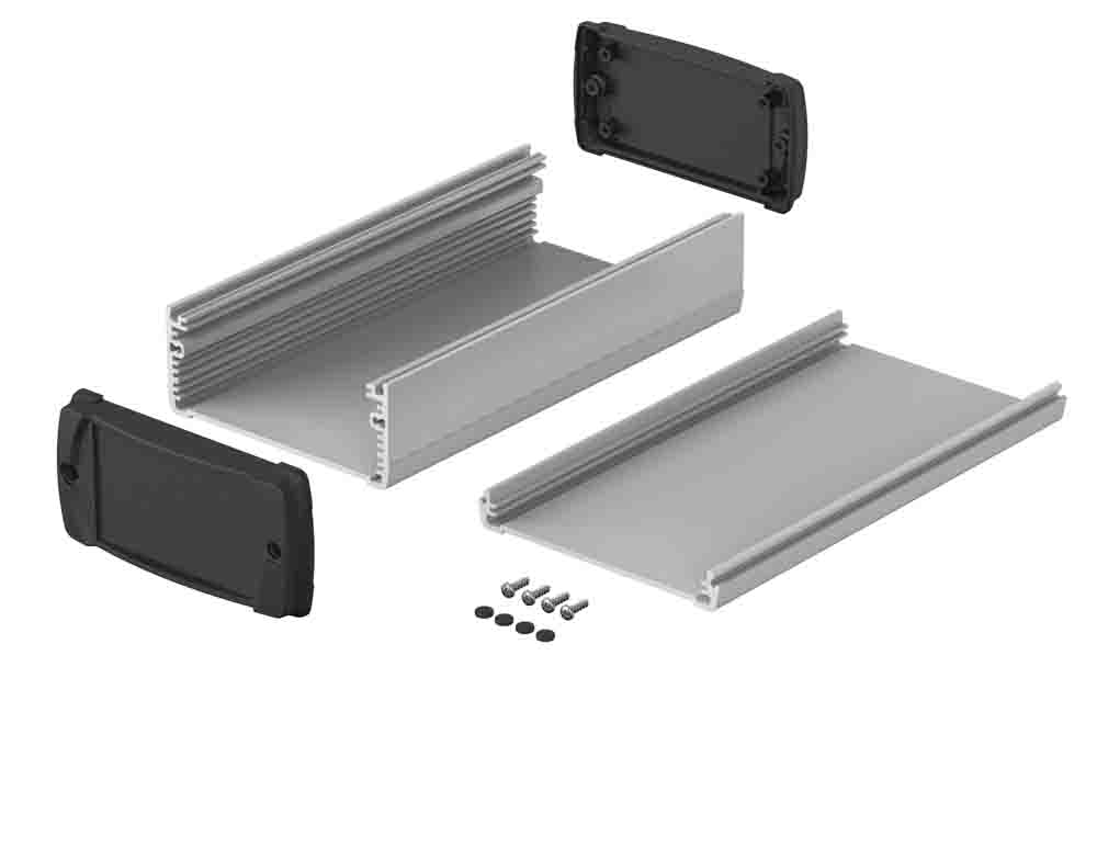 Bopla BOS-Ecoline Series Aluminum (Anodized) Aluminium General Purpose Enclosure, IP40, Black Lid, 106 x 52 x 200mm