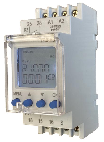 Tempatron TFDR Series DIN Rail Mount Timer Relay, 24 → 240V ac, 2-Contact, 0 → 9999 min, 0 →