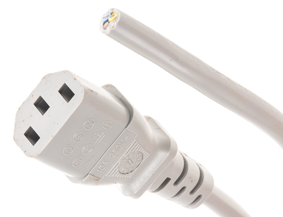 RS PRO IEC C13 Socket to Unterminated Socket Power Cord, 2m