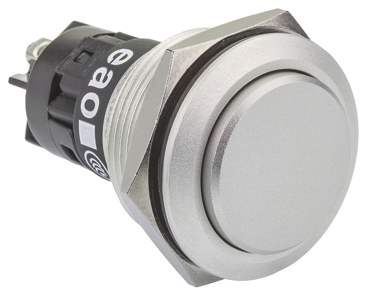EAO 82 Series Push Button Switch, Momentary, Panel Mount, 22.3mm Cutout, SPDT, 240V, IP65, IP67