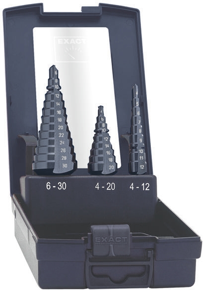 EXACT 3-Piece Step Drill Bit Set for Metal, 30mm Max, 4mm Min, HSS Bits