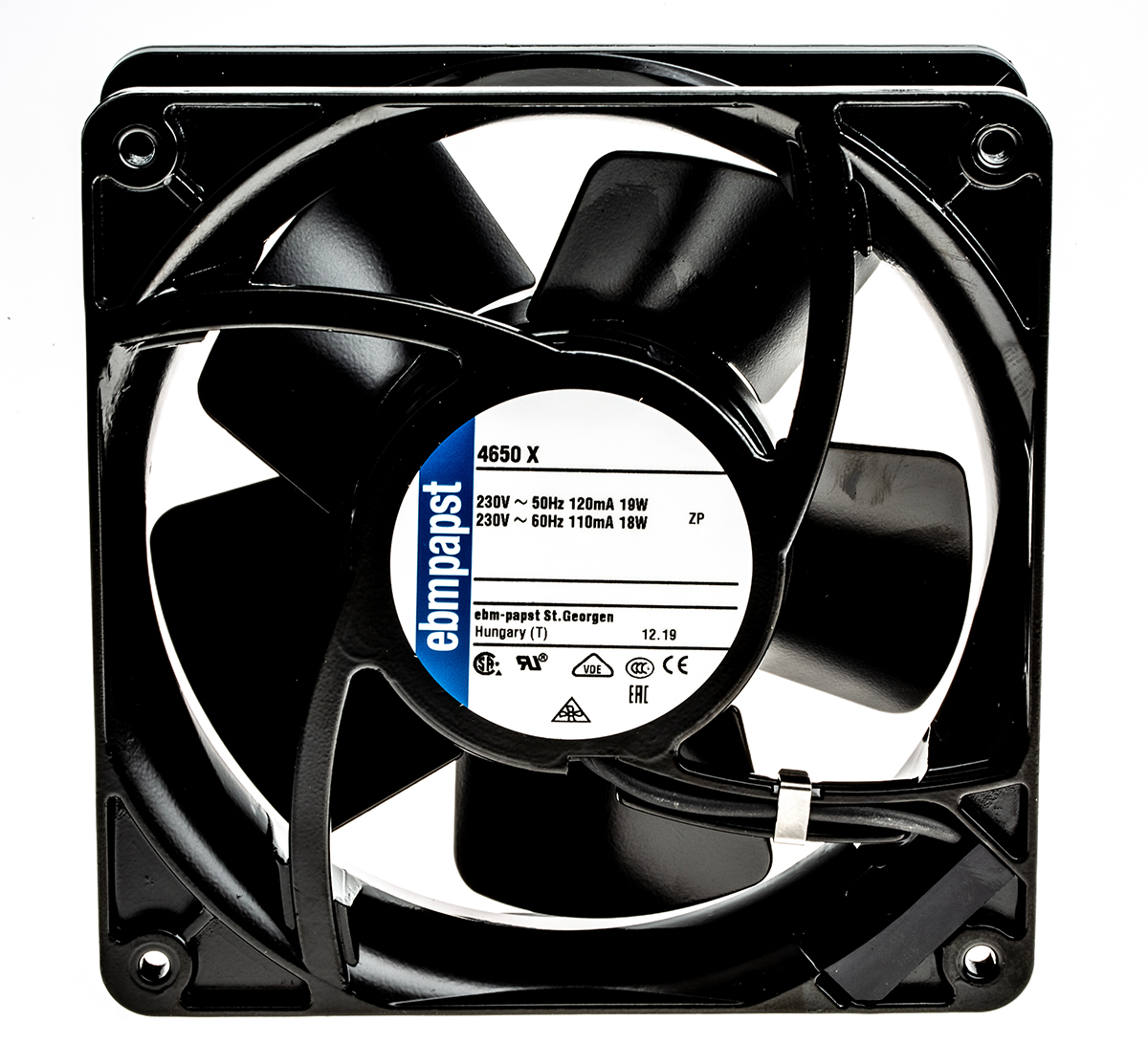 ebm-papst 4000 Series Axial Fan, 230 V ac, AC Operation, 160m³/h, 19W, IP20, 119 x 119 x 38mm