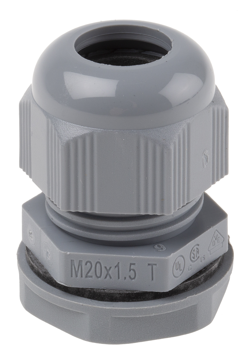 Alpha Wire FIT Wire Management Series Grey Chloroprene Rubber (O-Ring/Seal), Polyamide Cable Gland, M20 Thread, 6mm