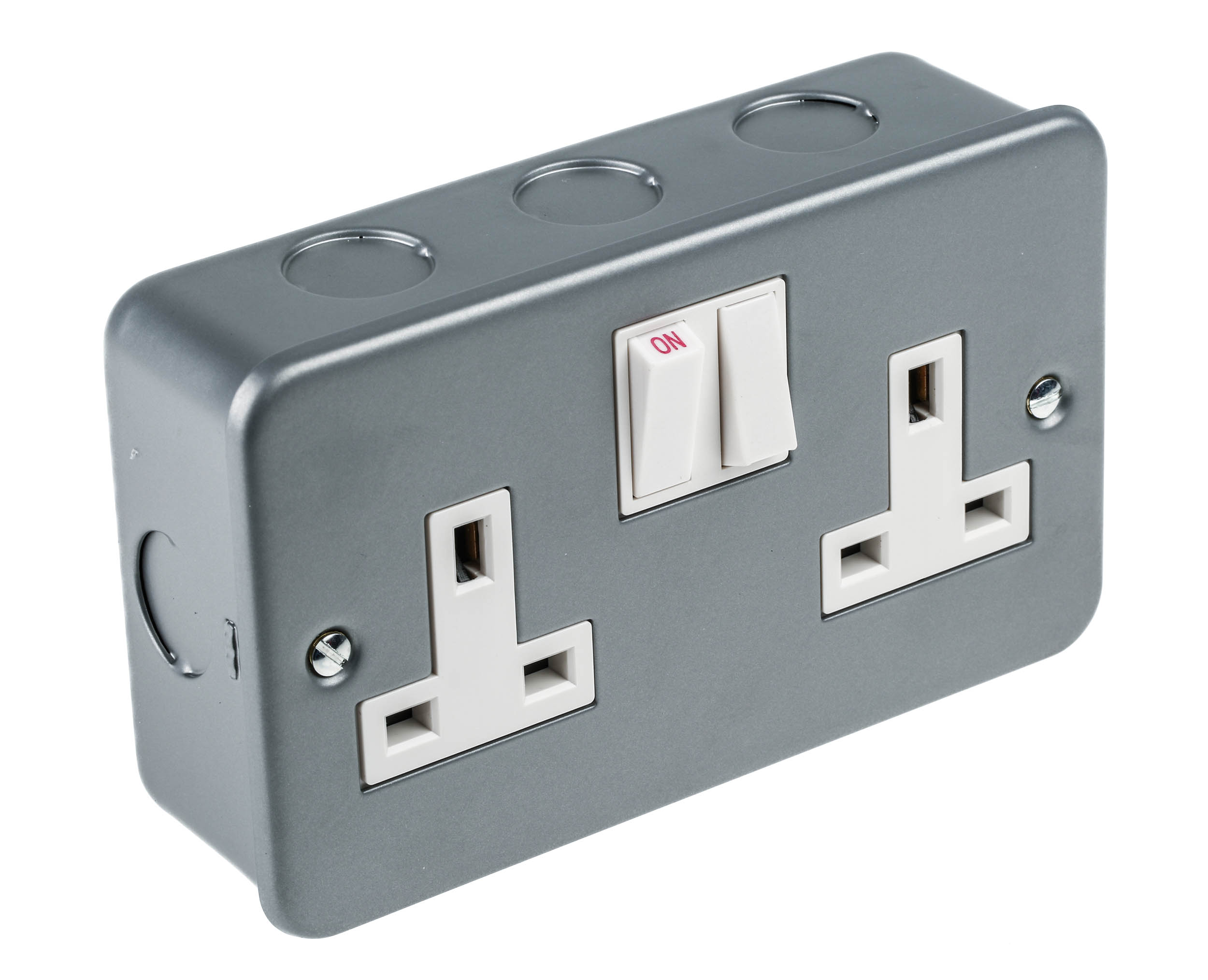 RS PRO Grey 2 Gang Plug Socket, 1 Pole Poles, 13A, Type G - British, Indoor Use