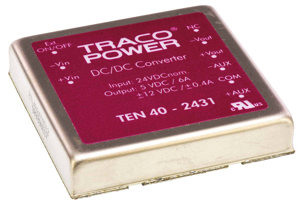 TRACOPOWER TEN 40 DC-DC Converter, 5V dc/ 6 A, ±400mA Output, 18 → 36 V dc Input, 40W, Through Hole, +75°C Max