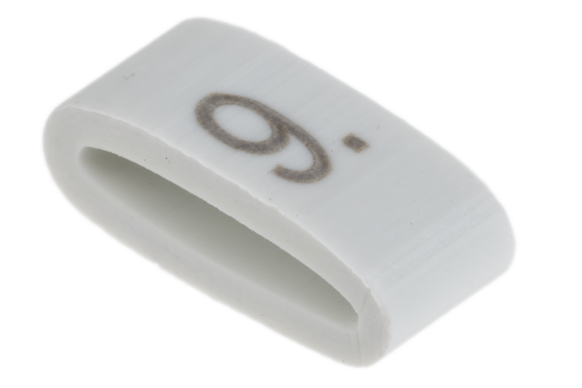 HellermannTyton HODS85 Slide On Cable Markers, Black on White, Pre-printed "9", 1.8 → 6.3mm Cable, 531-07860