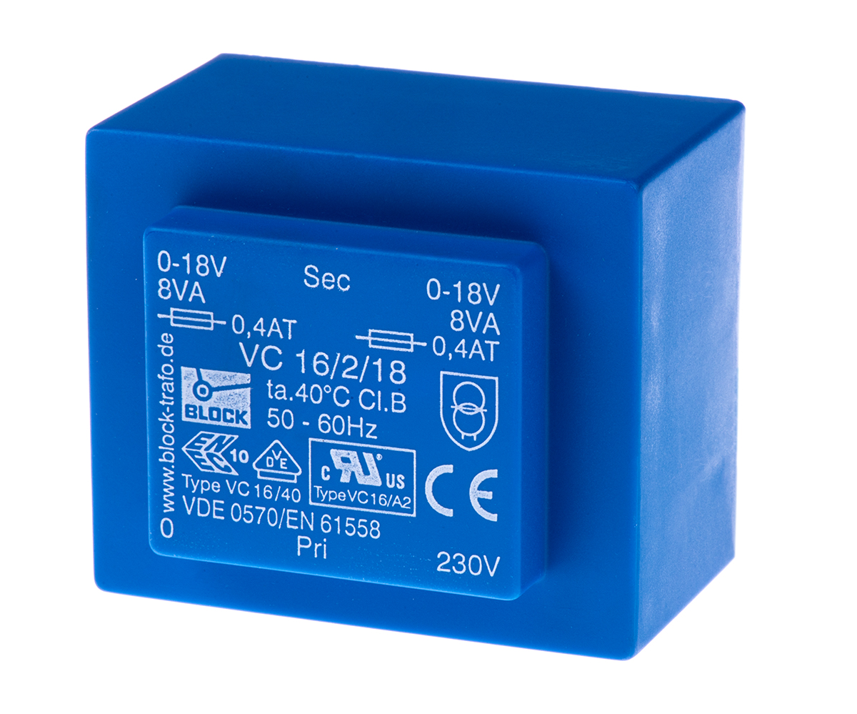 Block 18V ac 2 Output Through Hole PCB Transformer, 16VA
