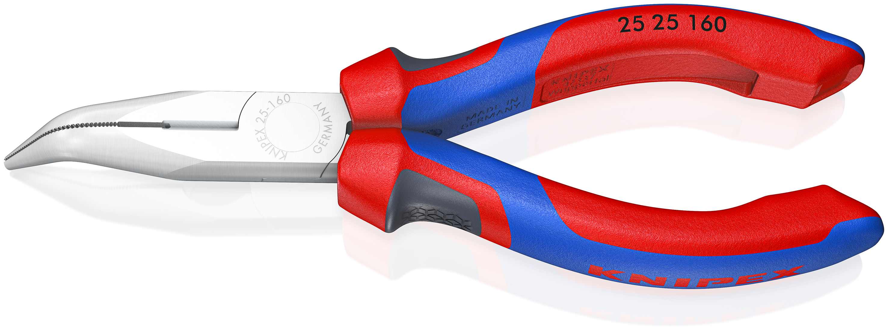 Knipex Long Nose Pliers, 160 mm Overall, Angled Tip, 50mm Jaw