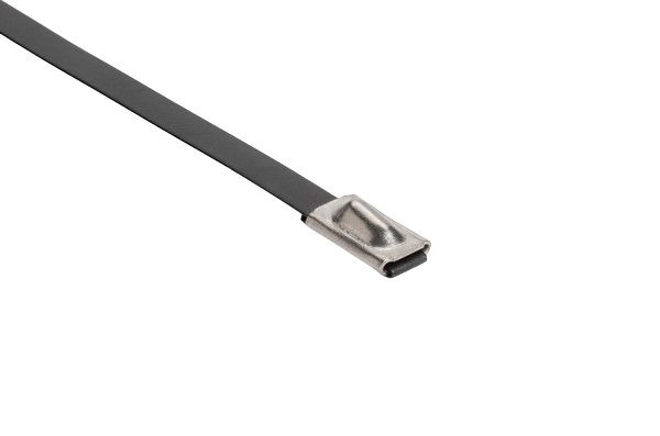 HellermannTyton Cable Tie, , 201mm x 4.6 mm, Black Polyester Coated Stainless Steel, Pk-100