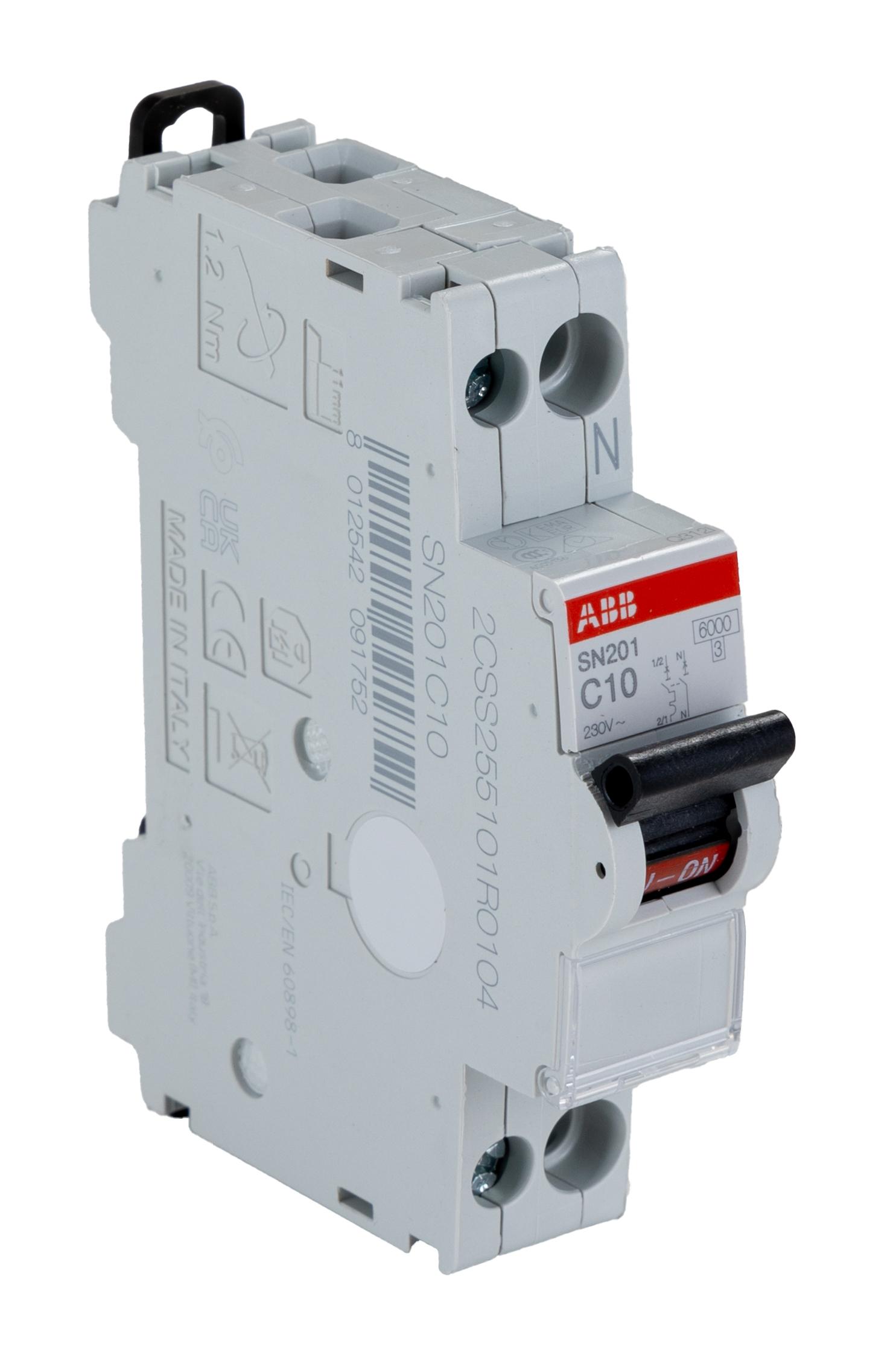 ABB SN201 MCB, 2P, 10A Curve C, 230V AC, 6 kA Breaking Capacity