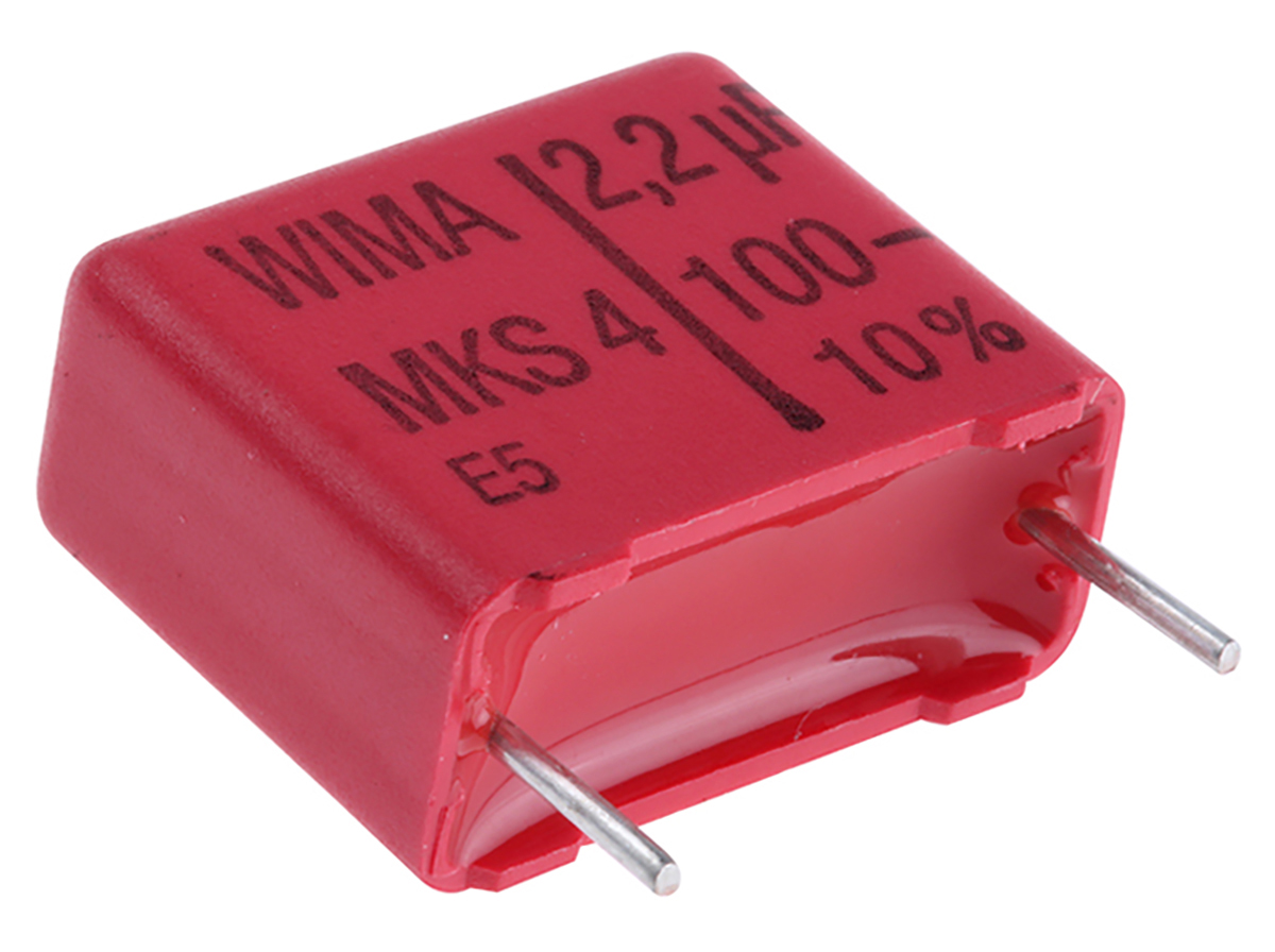 WIMA MKS4 Polyester Film Capacitor, 63 V ac, 100 V dc, ±10%, 2.2μF, Through Hole