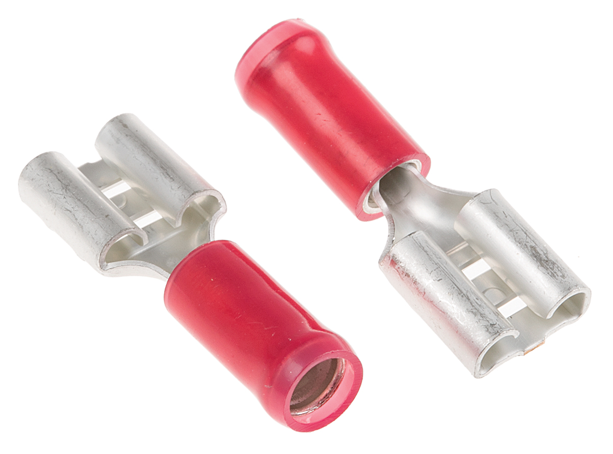 TE Connectivity PIDG FASTON .250 Red Insulated Female Spade Connector, Receptacle, 6.35 x 0.81mm Tab Size, 0.3mm² to