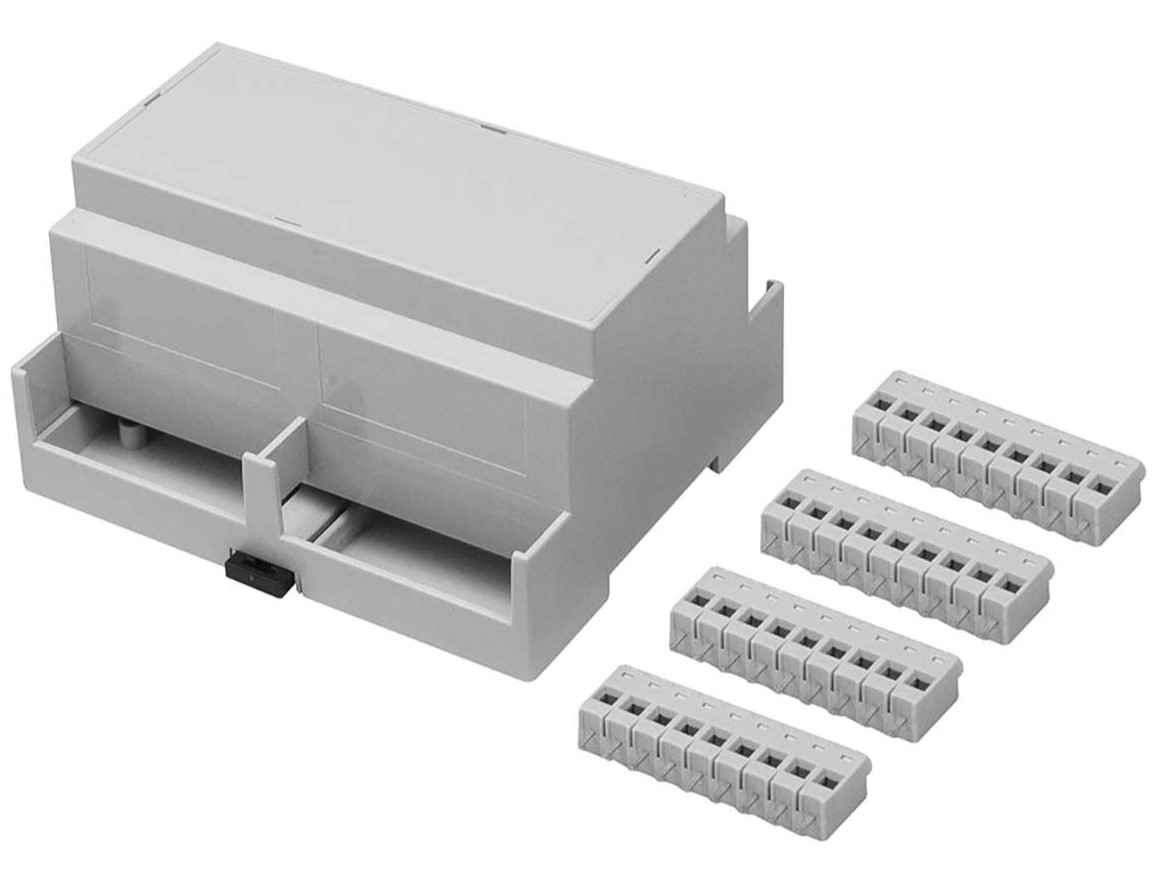 RS PRO Extended Walls/Sides Enclosure Type, 106.2 x 90 x 58mm, Polycarbonate DIN Rail Enclosure Kit
