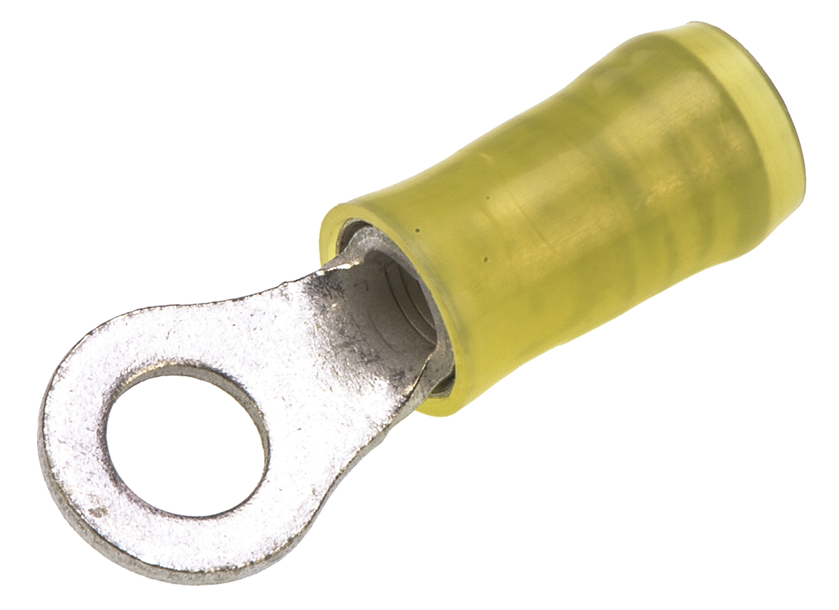 TE Connectivity, PIDG Insulated Ring Terminal, M5 Stud Size, 2.6mm² to 6.6mm² Wire Size, Yellow